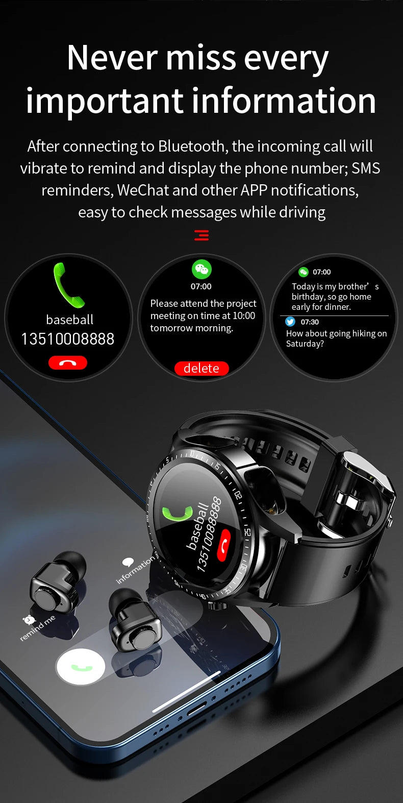 Headset Smart watch With Earbuds