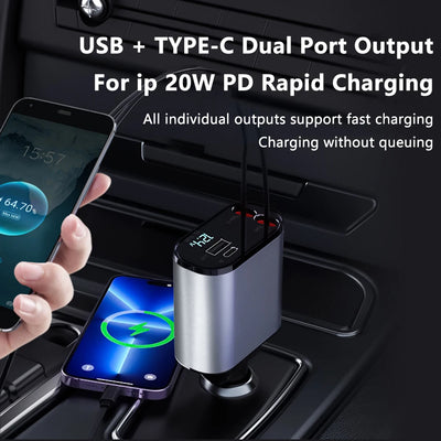 4-in-1 Fast Car Charger for iPhone and Android