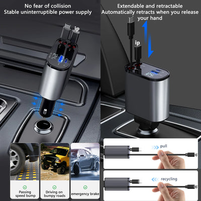 4-in-1 Fast Car Charger for iPhone and Android